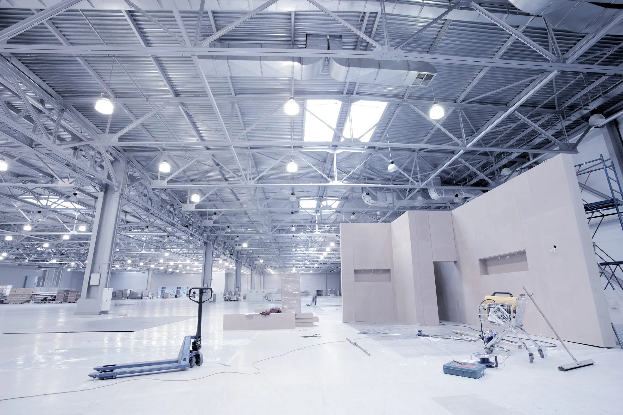 Warehouse construction site with unfinished walls