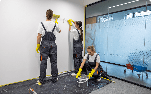 Workers renovating an office space