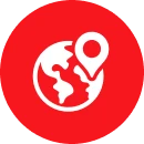 Red background, earth and pin symbol